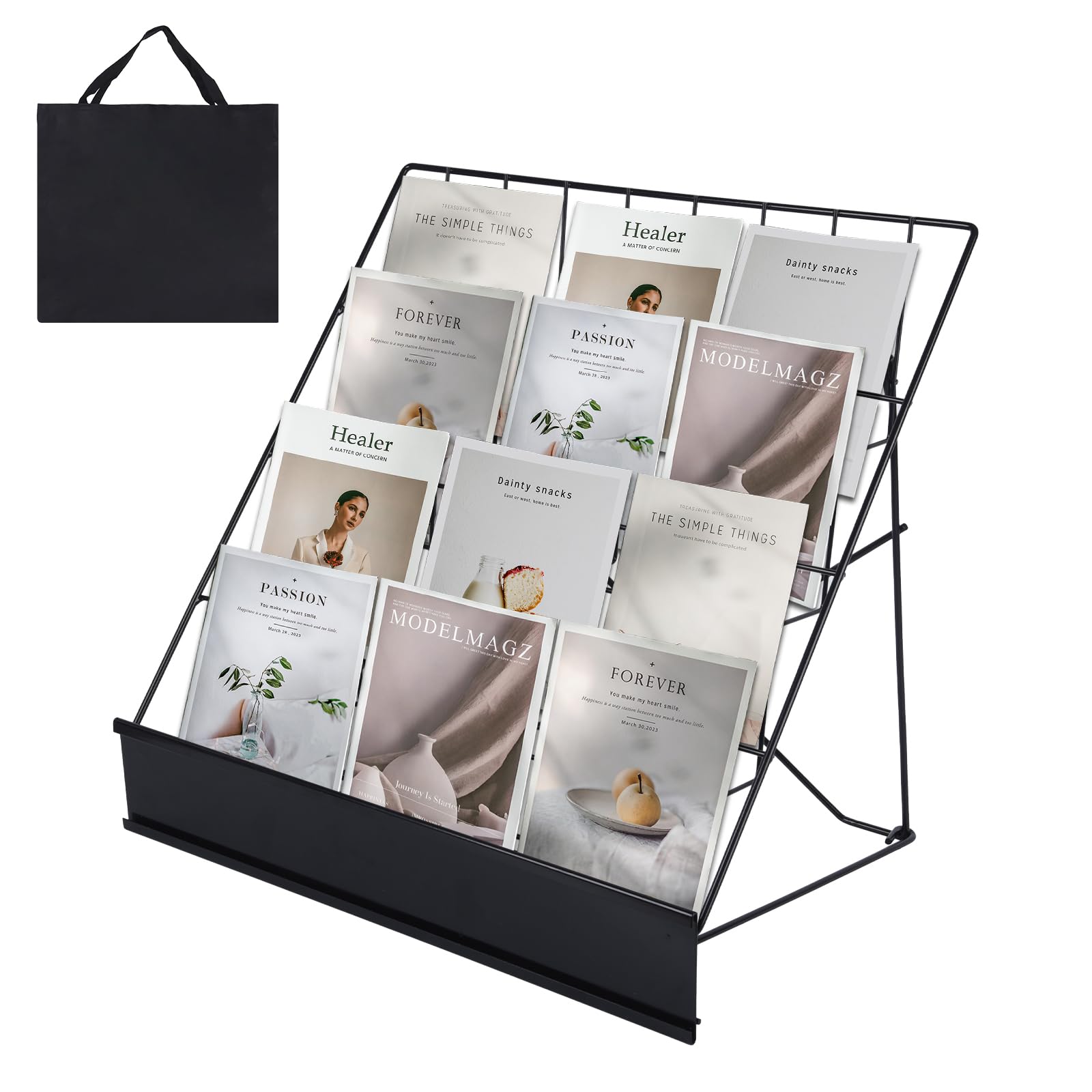 Présentoir de livre à 4 niveaux avec sac de rangement pour bibliothèque