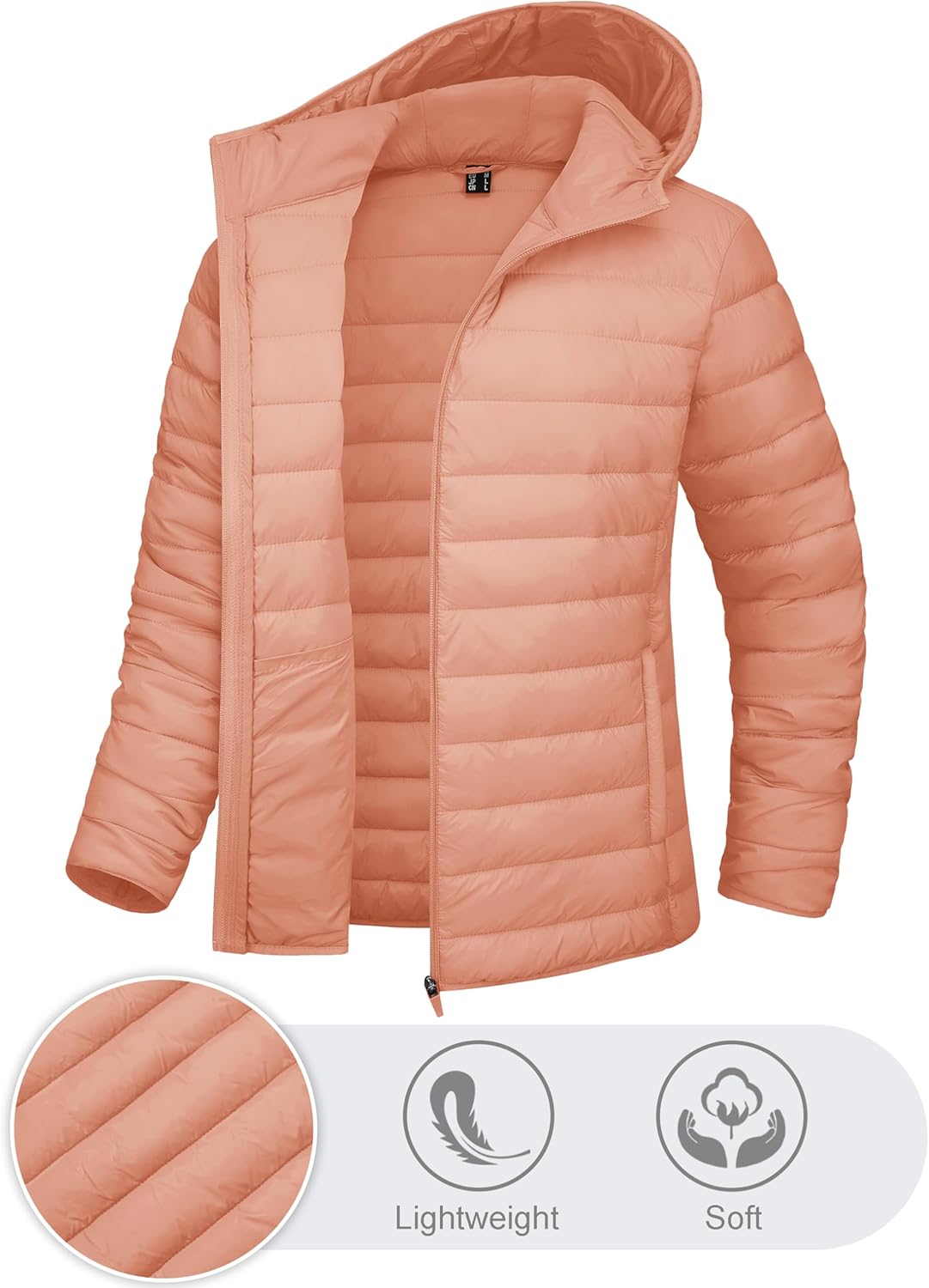 TACVASEN Women's Lightweight Puffer Jacket with Hood Pockets Quilted Padded Full-zip Water-Resistant Winter Coat - Image 3