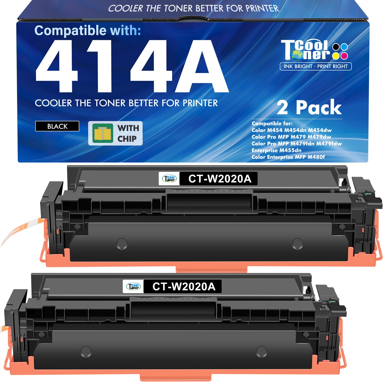 414A Black Toner Cartridge for HP 414A 414X W2020A W2020X M479fdw M454dw | Compatible for HP Color LaserJet Pro MFP M479fdw M454dw M479fdn M479dw M454dn M479 M454 M480f Printer Ink High Yield 2 Pack