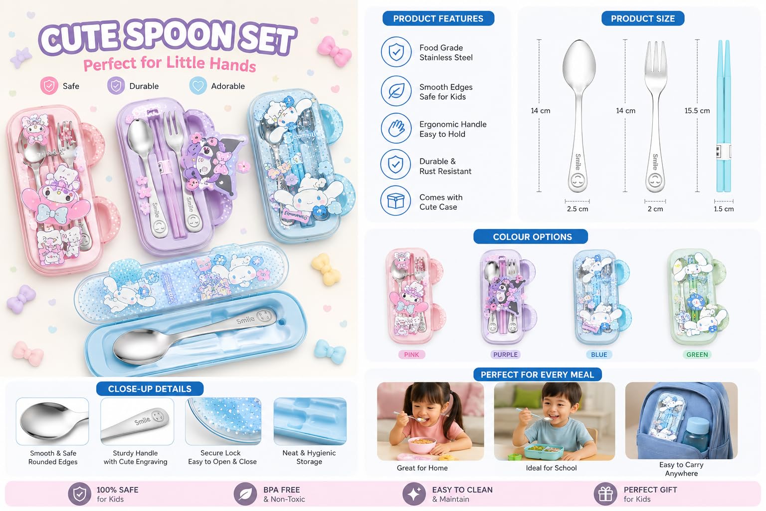 Kids Cutlery Set - Stainless Steel Lunch Utensils -7 Kids Cutlery Set - Stainless Steel Lunch Utensils -7