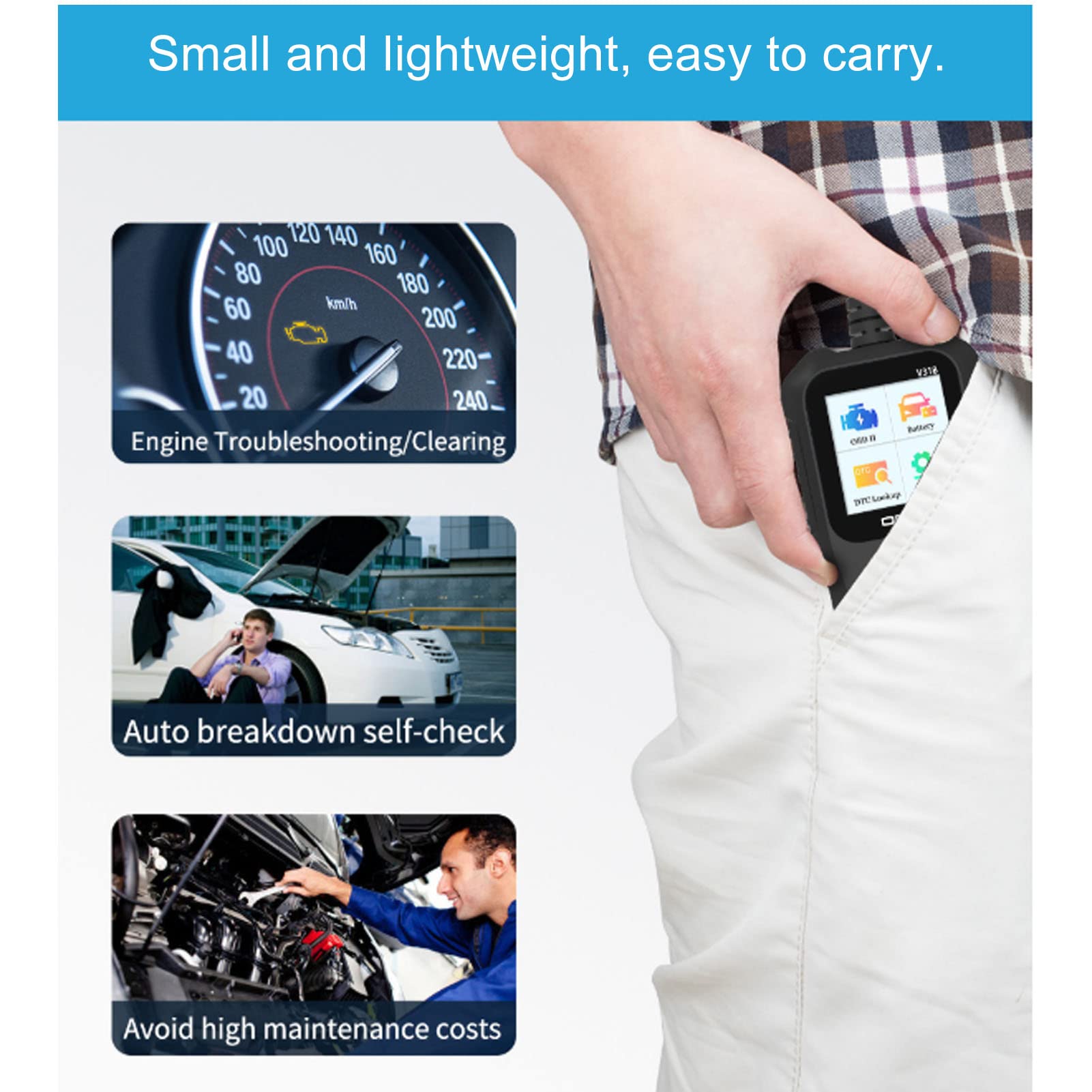 Escáner OBD2, Pantalla Color 1.8 Pulgadas y 10 Idiomas Compatibles, Herramienta Diagnóstico Automotriz Avanzada for Mecánicos Profesionales, Talleres y Aficionados al Mantenimiento Vehicular