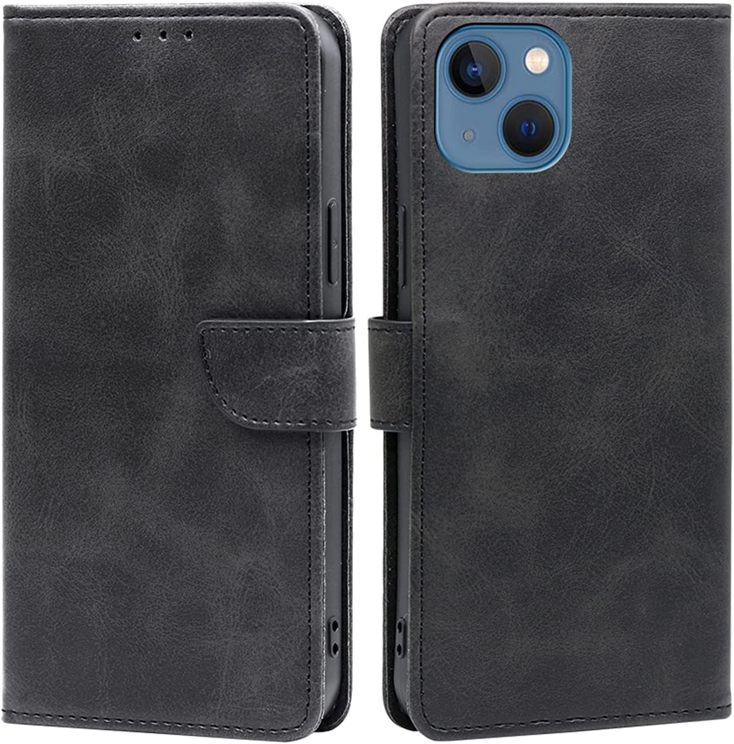 Leather Case for iPhone 14/14 Plus/14 Pro/14 Pro Max for Women Men, Premium Flip Wallet Case with Card Holder Kickstand Magnetic Clasp Shockproof TPU Shell (Color : Preto, Size : 14)