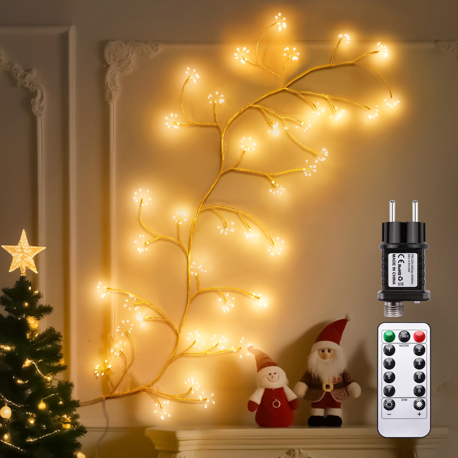 LED Ghirlanda luminosa a batteria, 10 m, 100 LED, per interni ed esterni, decorazione, impermeabile, bianco caldo, luce per Natale, camera, matrimonio, sera, casa, giardino