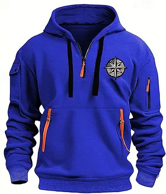 Fall Winter Quarter Zip Hoodie Men Pullover Tactical Sweatshirt Vintage Long Sleeve Casual Hoodies with Pockets
