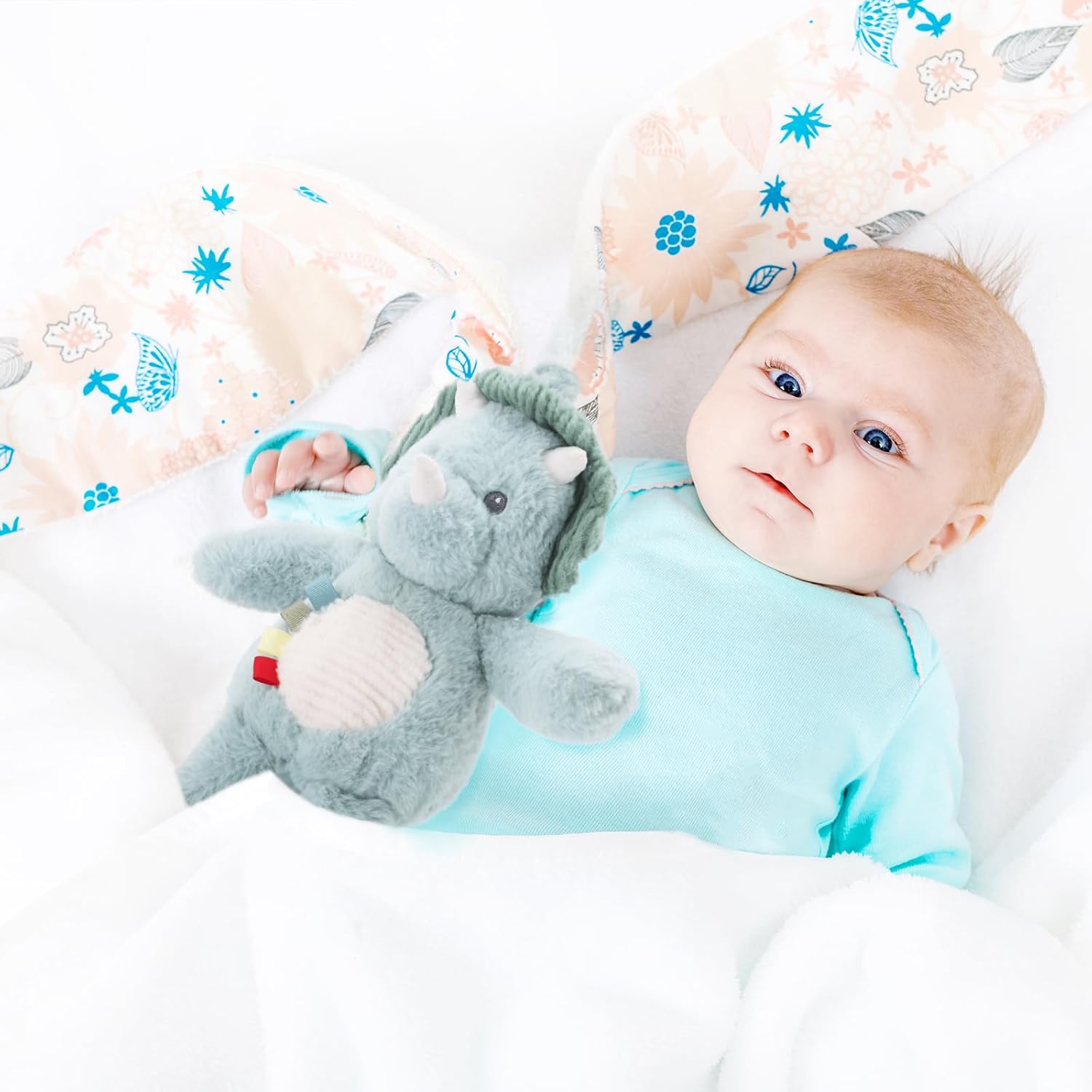 Linzy 10" Dinosaur Baby Stroller Toy – Soft Dinosaur Plush Stuffed Animal with LED Night Light & Lullaby Music, Birthday Christmas for Newborns from Birth+