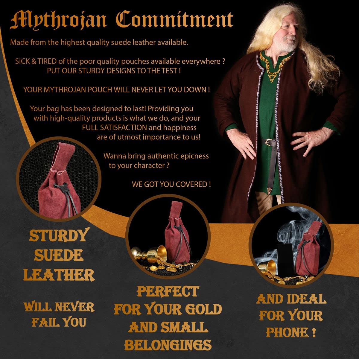 Mythrojan Pochette de Ceinture avec Cordon de Serrage Renaissance Cosplay Accessoires de Costumes Sac en Cuir suédé pour événements médiévaux Rouge vin 20,3 x 16,5 cm
