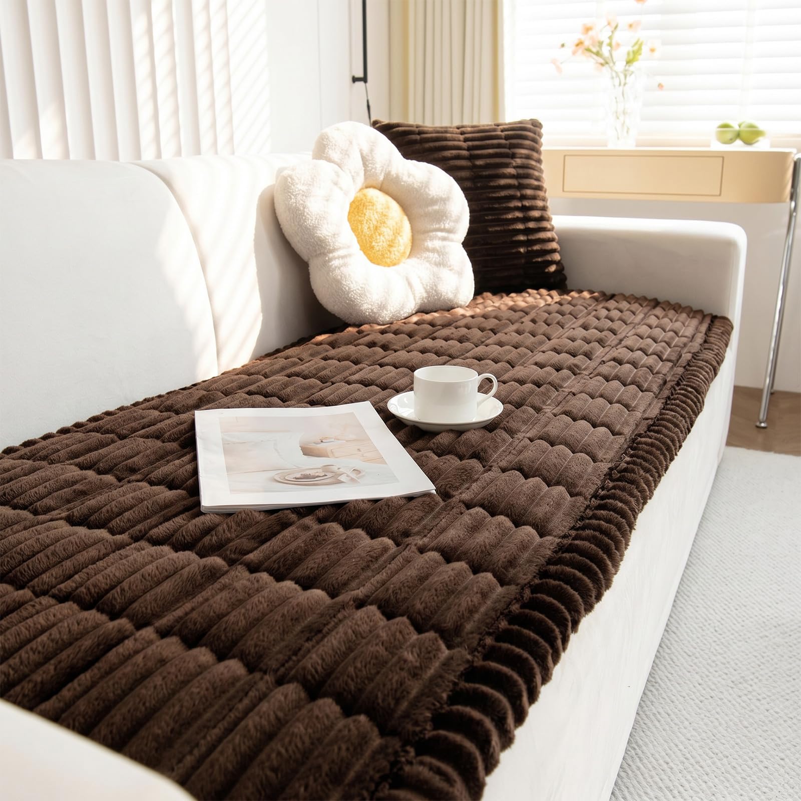 GKXLH Thick Sofa Cover Washable - New Soft Corduroy Universal Sofa Covers 2 3 4 Seater, Non-Slip Couch Covers, Sofa Slipcovers Seat Covers Furniture Protector for Living Room (Dark Coffee, 70x70cm) — image 1