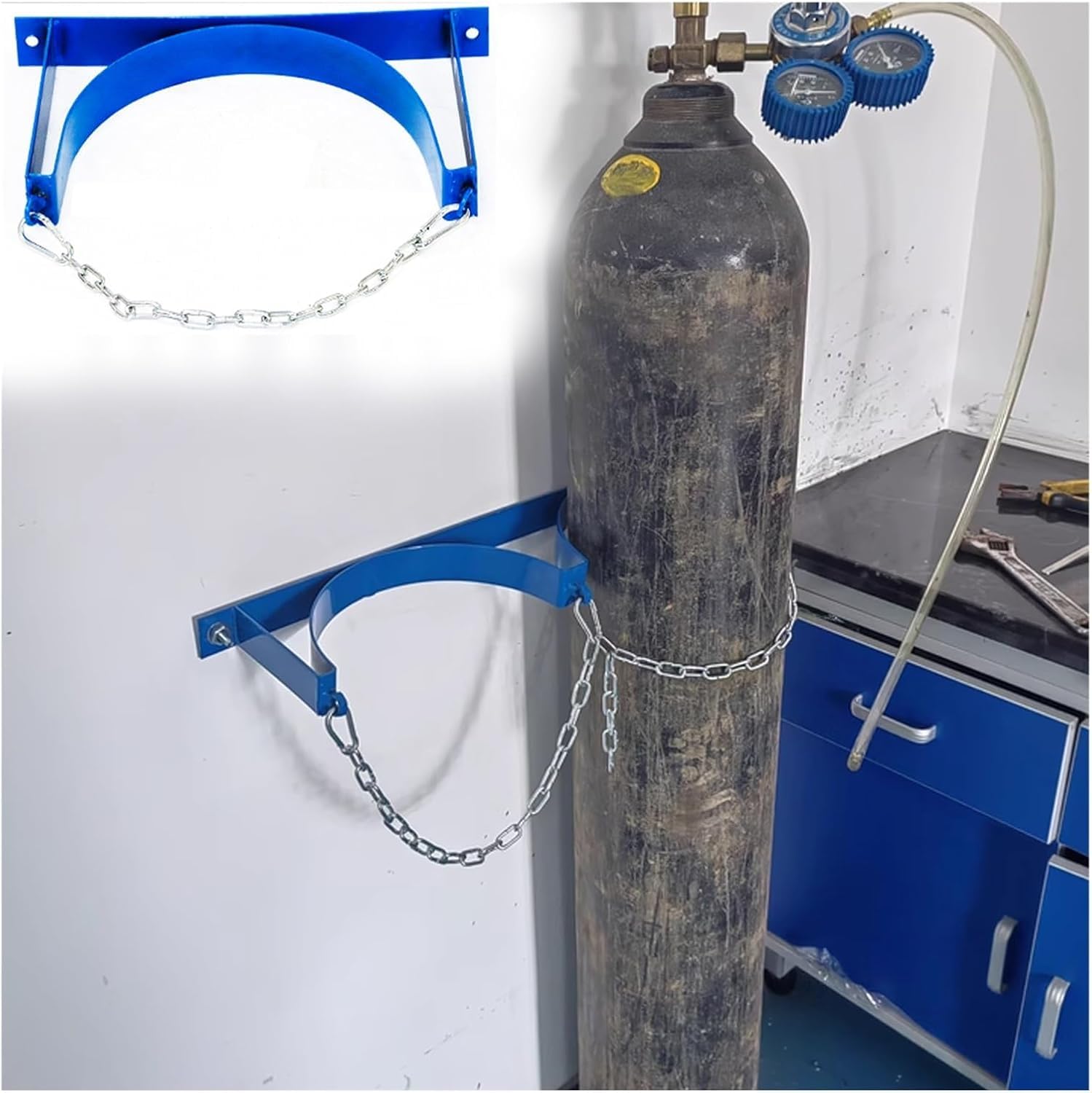 Carrito de tanque de oxígeno, estante organizador de cilindro de gas de acero para hospitales y laboratorios, estante fijo para tanques de oxígeno, sostiene tamaño de entrada de 10.6 pulgadas