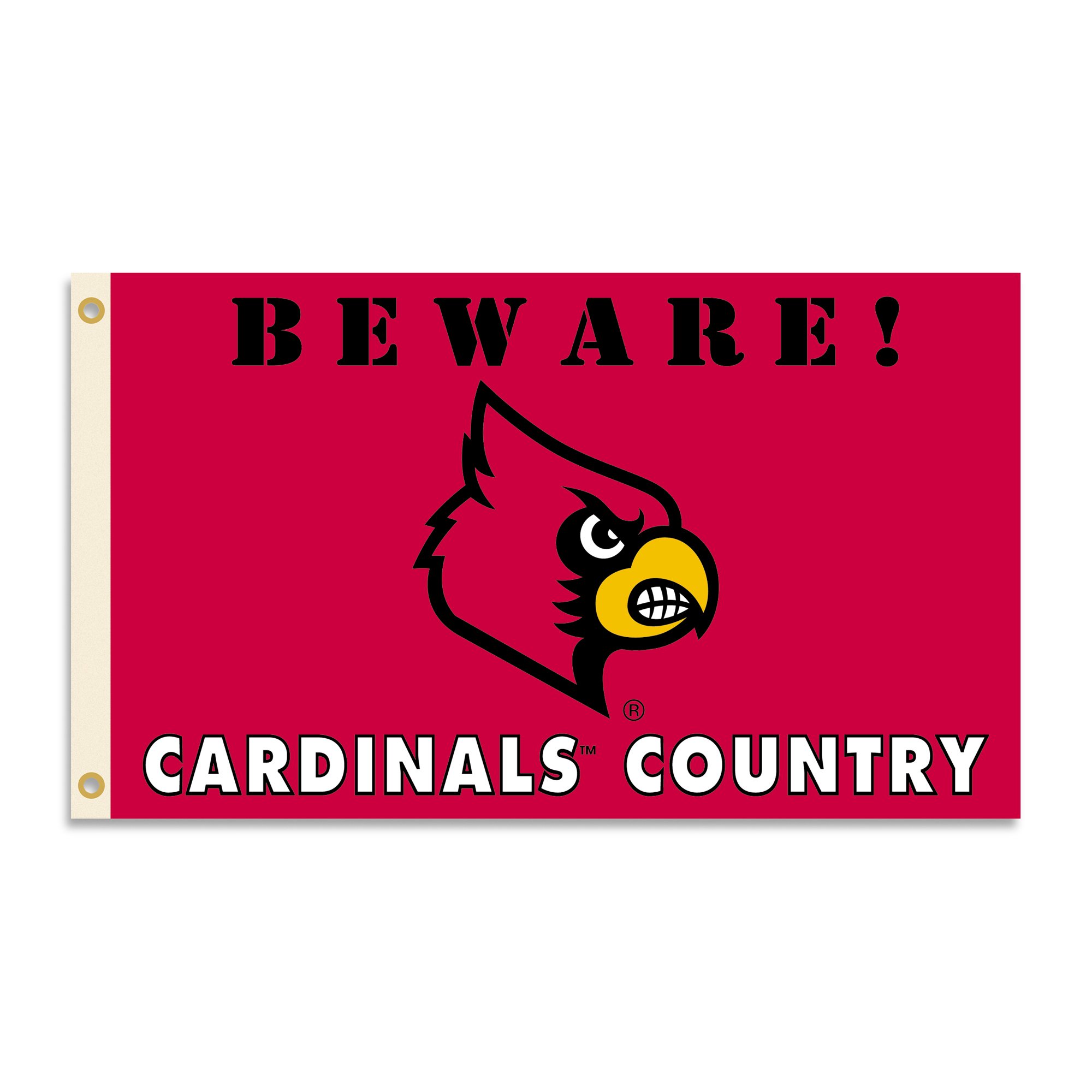 BSIPRODUCTS, INC. - Louisville Cardinals 3’x5’ Country Flag with Heavy-Duty Brass Grommets - UofL Football, Basketball and Baseball Pride - Durable for Indoors and Outdoors - Fan Gift Idea - Beware