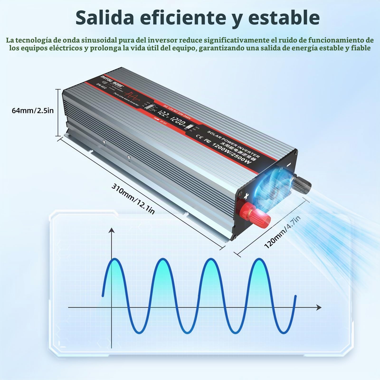 DATOUBOSS Inversor 12V 220V/230V Onda Sinusoidal Pura 1800W Convertidor De Voltaje Pico De Potencia 3600W con Tomas EU, Puerto USB Y Pantalla LCD para Electrodomésticos Caravana Camión Camping, Gris