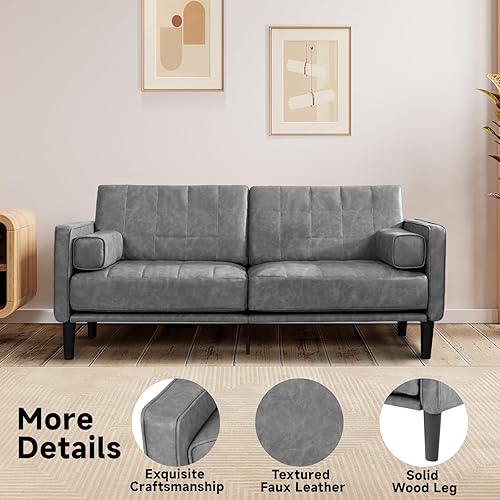 Miniatura 3 de Sofá moderno de mediados de siglo de 70 pulgadas, sofá transpirable de piel sintética con cojinesalmohadas tapizados, sofás biplaza y sofás, para