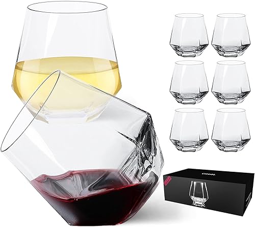 JBHO Juego de 6 copas de vino sin tallo juego de copas de vino pequeñas rojas o blancas con forma de diamante de 10 onzas vasos cortos únicos vaso disponible en Yaxa Guatemala