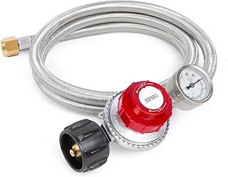 GASPRO 0-30 PSI Adjustable Propane Regulator with Gauge & 5FT Stainless Braided Hose for Turkey Fryer, Gas Burner, Fire Pit
