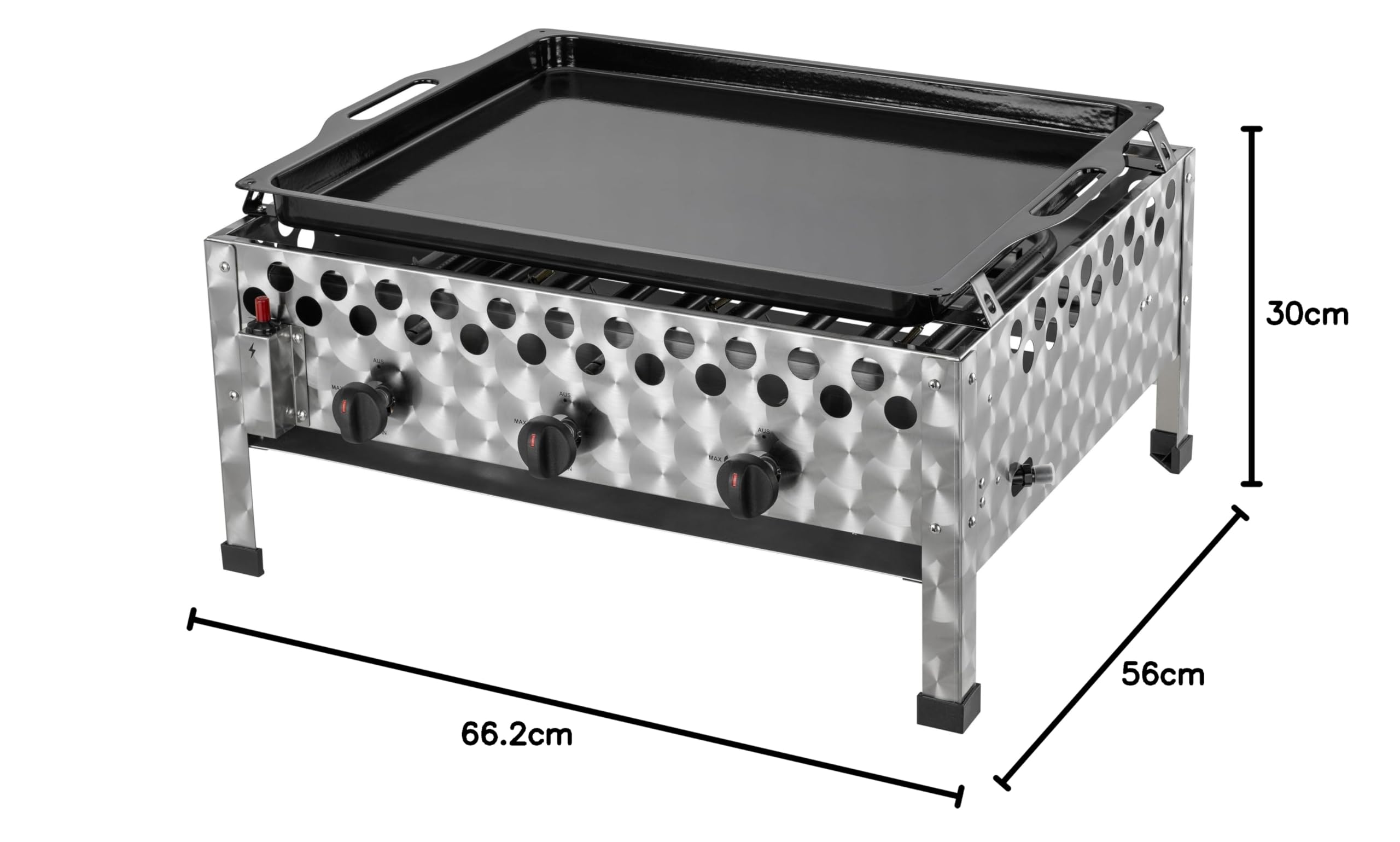 tepro Gasgrill Wurstbräter mit Grillpfanne, 3 Edelstahl-Brenner je circa 4 kW, Grillfläche circa 56,5 x 46,5 cm, Maße circa 60 x 54,5 x 28,2 cm