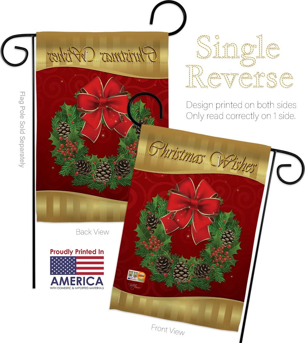 Christmas Wishes Garden House Flags Set Wintertime Santa Marry Xmas Present Reindeer Season Snow Small Decorative Gift Yard Banner Made In USA 28 X 40