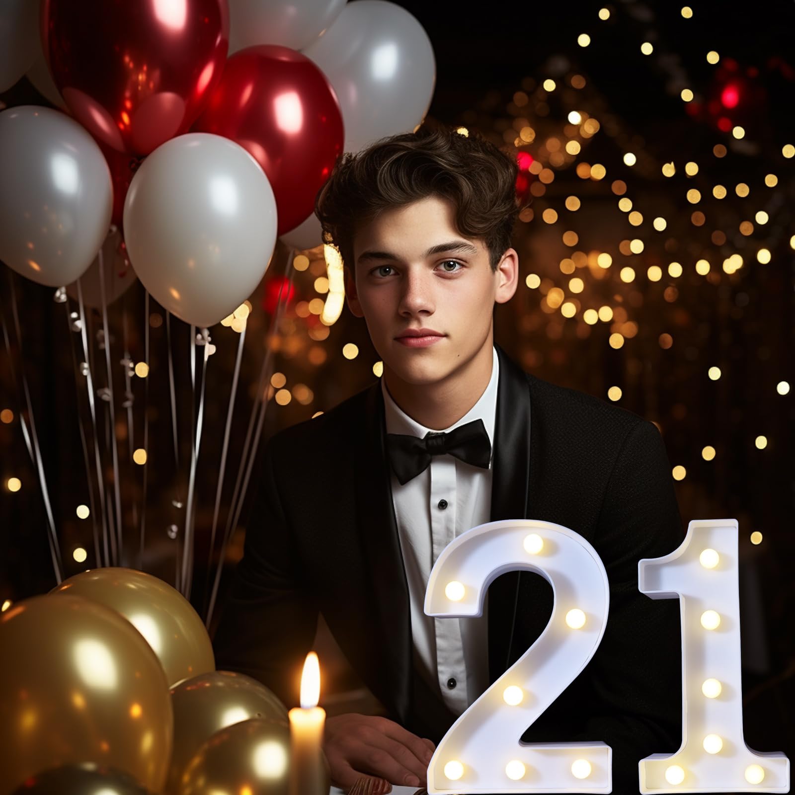 8.8" Decorative LED Light Up Numbers, Marquee Numbers Lights for 21st Birthday Decorations, Lighted Number Sign for Birthday Party Night Lights Anniversary Backdrop Home Decor, White Number 21 — view 3
