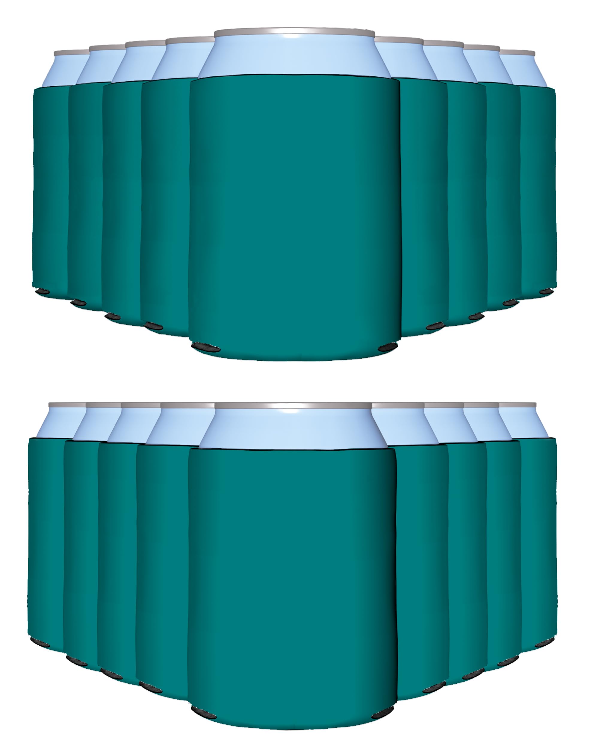 PartyPrints 100 Pack Teal Blank Can Cooler Sleeves, Customizable Bulk Insulated Foam for Beer, Collapsible Plain Drink Holder, Cold Soda Insulator,