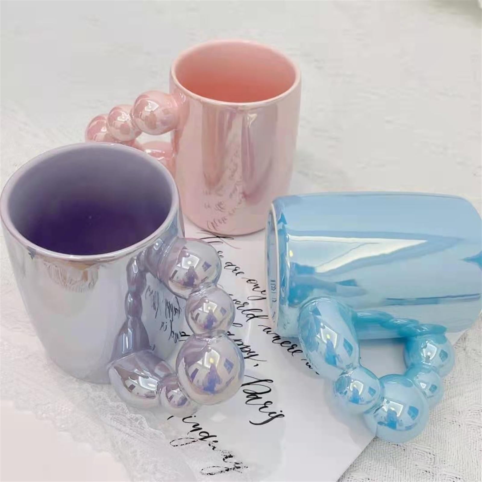 ZXFIYTBH Tazas Tazas Taza de cerámica con Perlas y Cuentas Colores, Taza café Estilo nórdico, Tazas té, Agua, Oficina Taza de Bebida de café | Blue