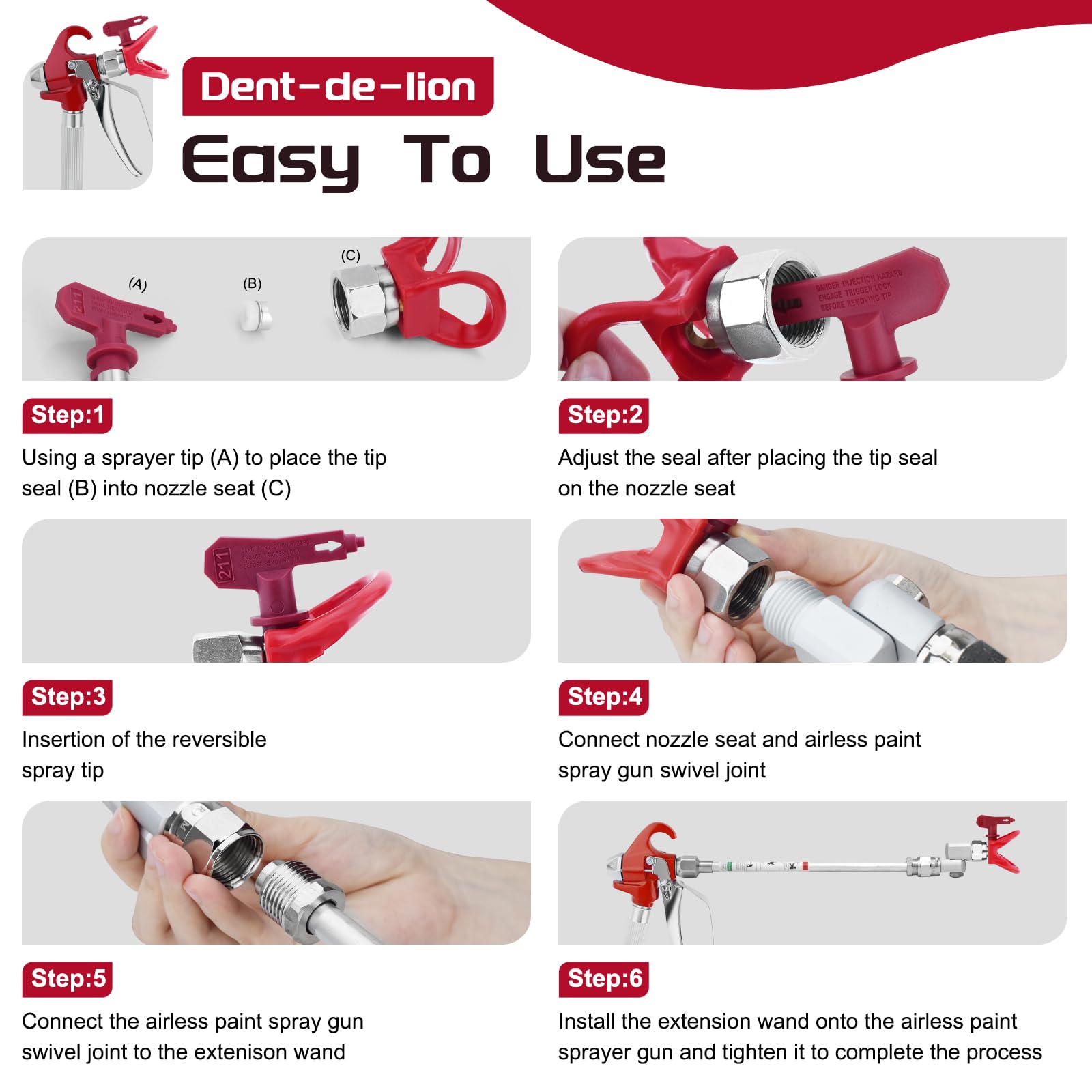 Conjunto de Accesorios de Pistola de pulverizador de Pintura sin Aire de 21 Piezas con Puntas de pulverización Reversibles de 13 Piezas, Varita de extensión de pulverizador de Pintura de 30 cm
