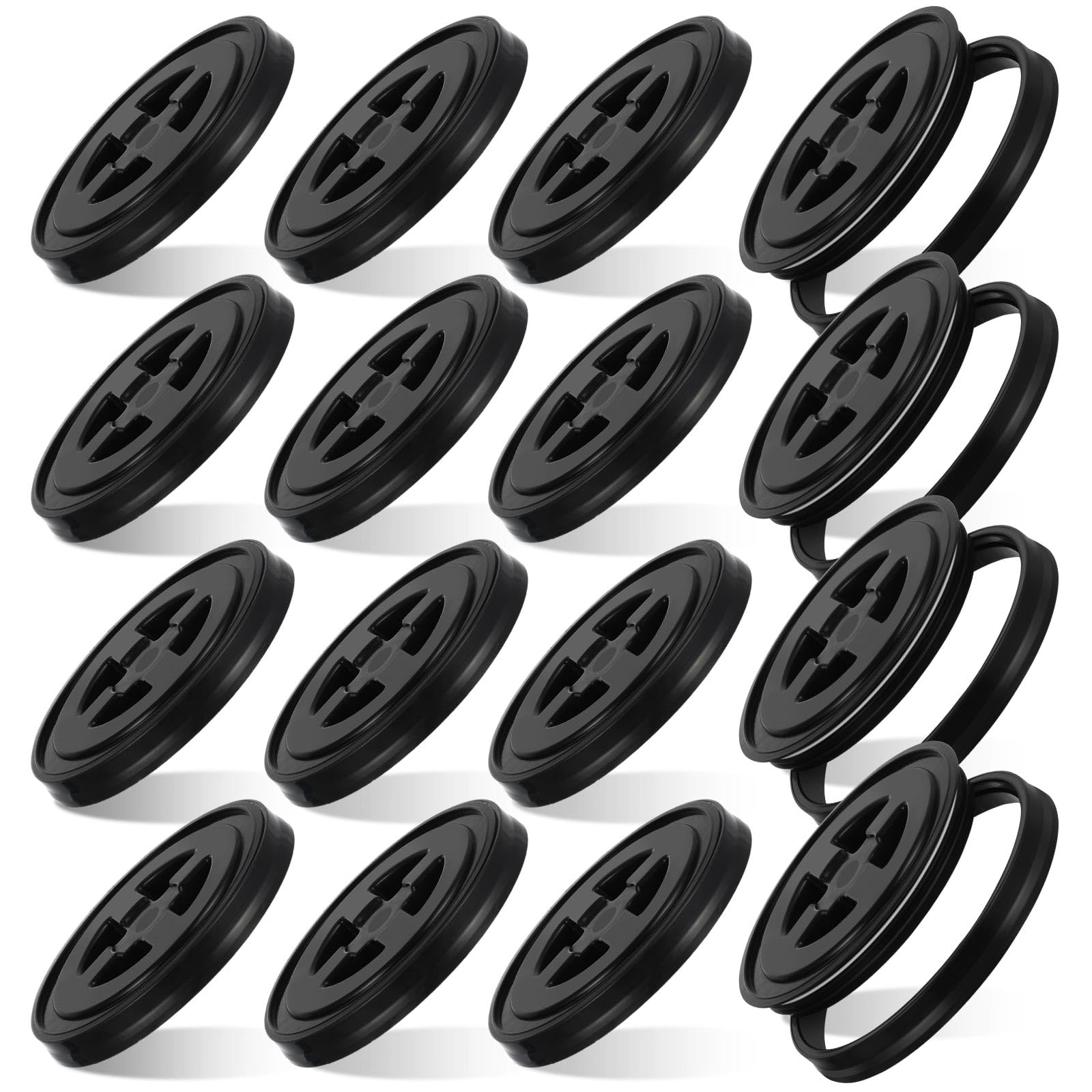 Yungyan 16 Pack 5 Gallon Bucket Lids Screw Seal Lid Leak Proof Screw Pail Lids Reusable for Cereals Grain PET Food Coatings Paint Industrial Storage Buckets(Black)