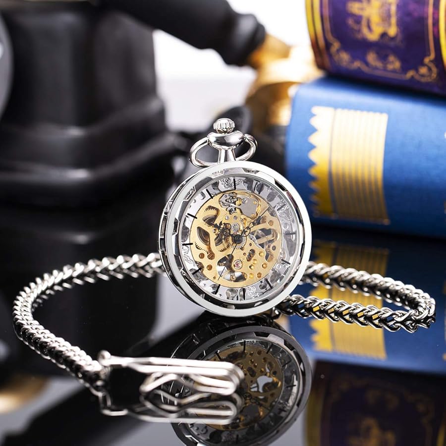 Amazon | wenshida Pocket Watch Open face mechanical自動スケルトン