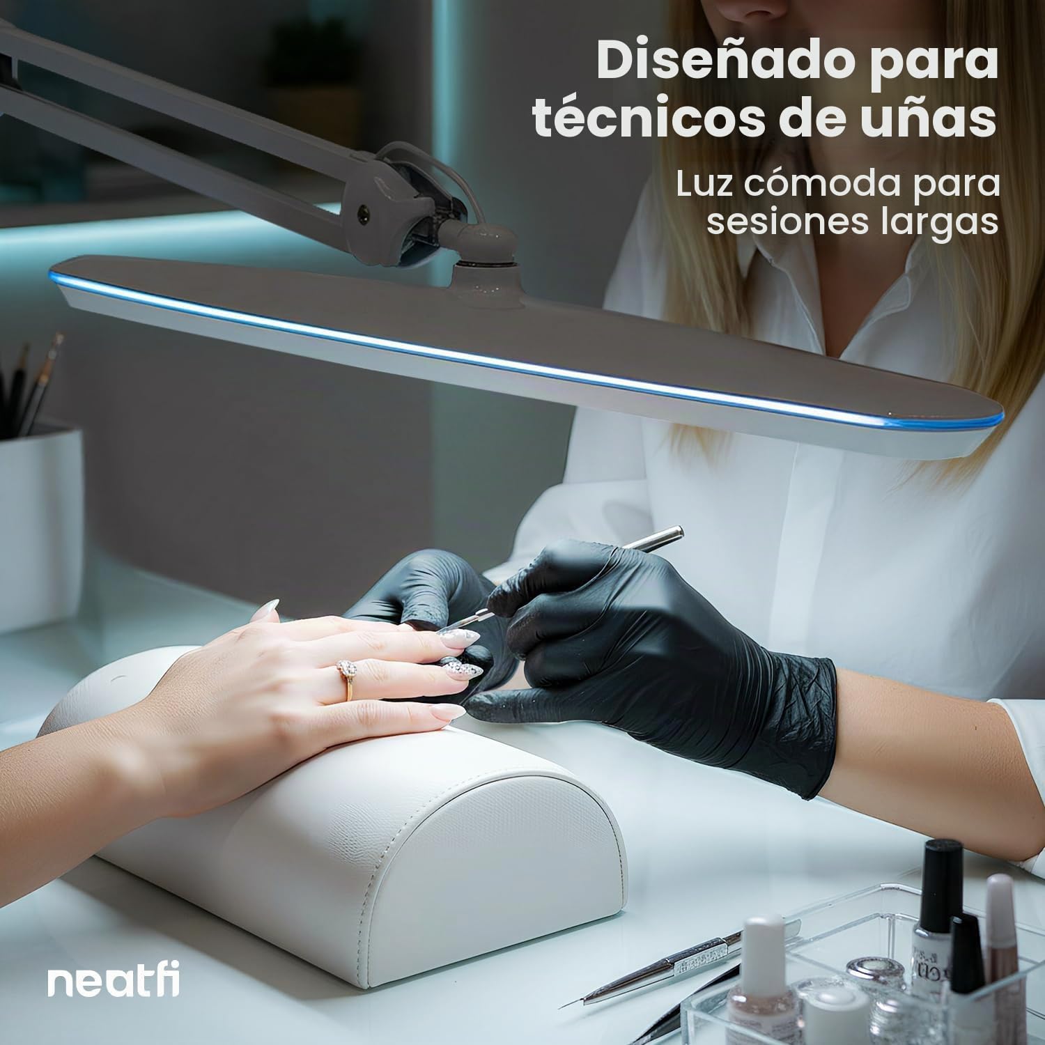 Neatfi XL Lámpara de Escritorio LED de 23" con Pantalla Ancha – 2.200 Lúmenes, 24W | Luz Regulable | Brazo Ajustable | Ideal para Oficina en Casa, Manualidades y Técnicos de Uñas (Blanco)