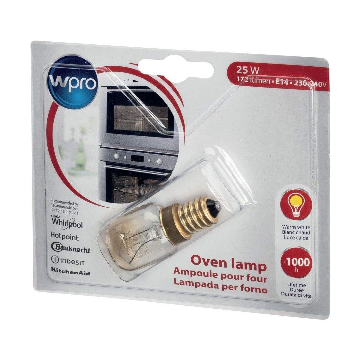 Wpro Whirlpool Warm White Oven Lamp Bulb (172 Lumen, E14, 25W, 230V-240V, 300°C), 1