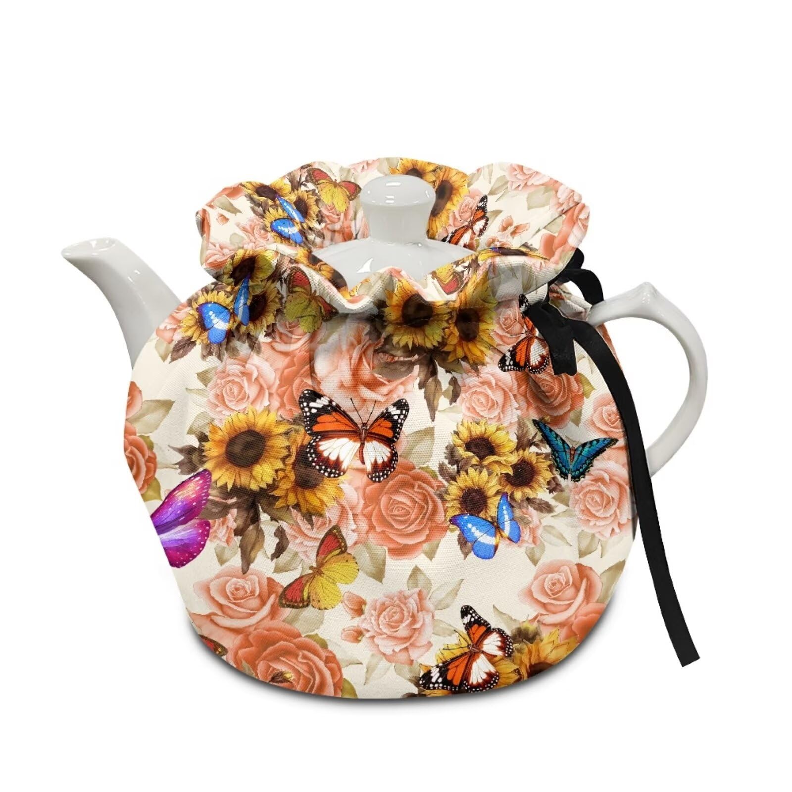 Ystardream Fortune Flower Tea Pots Cosy Cotton Kettle Dust Cover Teapots Dust Cover Insulated Breakfast Pot Cover Butterfly Kitchen Tea Cosy Tea Cozies with Cotton Keep Warm for Dining
