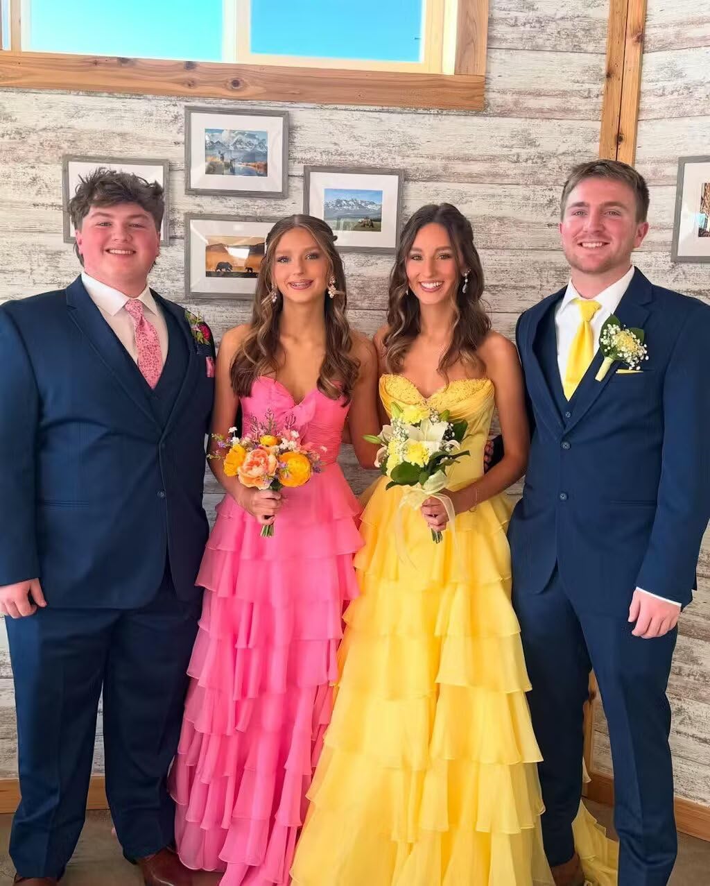 Strapless Tiered Ruffle Prom Dresses Ball Gown 2026 for Teens with Slit Pleated Bow Chiffon Formal Evening Gowns