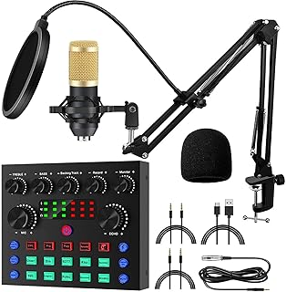 Audio Interface DJ Mixer V8 Live Sound Card for Streaming, Remall ALL-IN-ONE Production Podcast Equipment Bundle Studio Co...