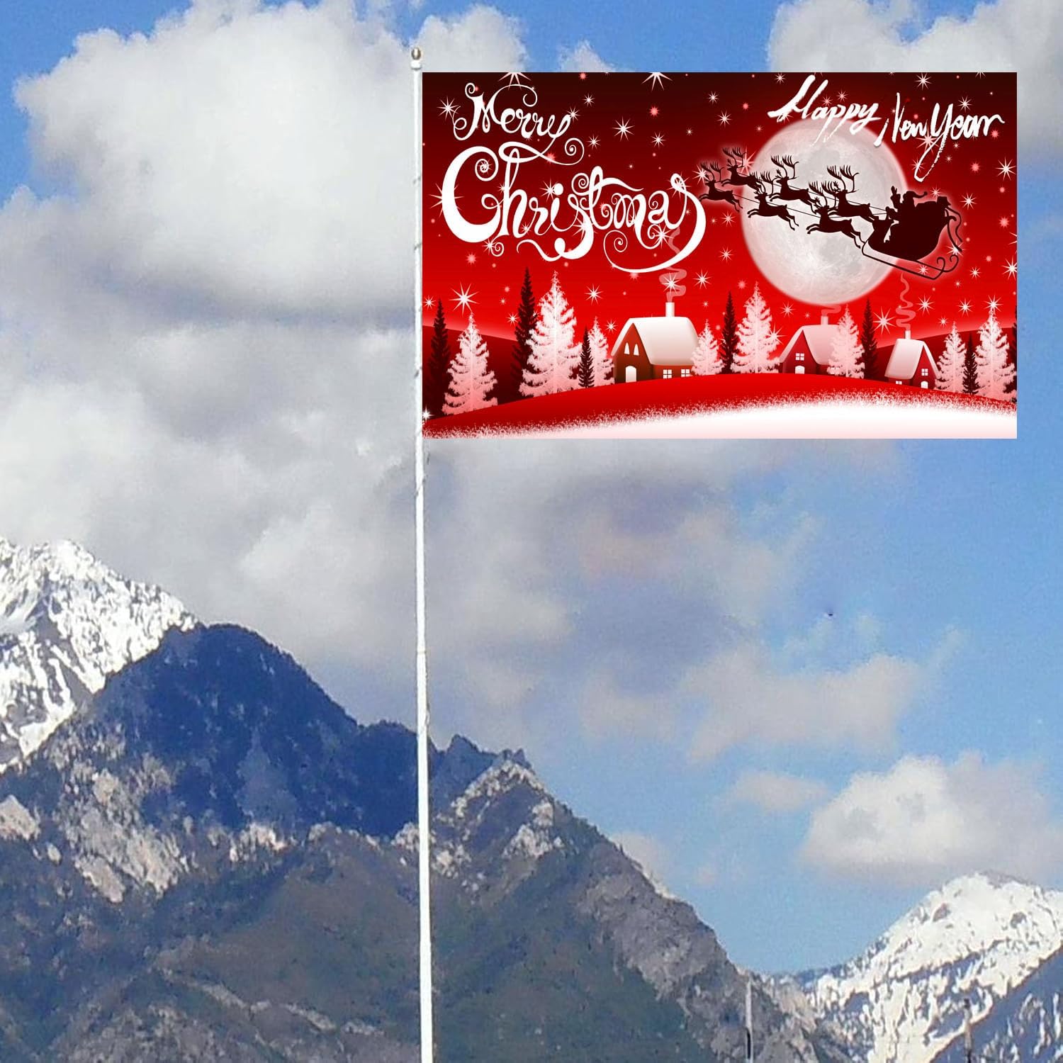 Christmas New Year Flags 3x5 Outdoor Double Sided-3 Ply Merry Xmas Flags with Santa Claus Sleigh Reindeers 2 Brass Grommets For Vacation Holidays Party Gifts Outdoor Outside - Image 7
