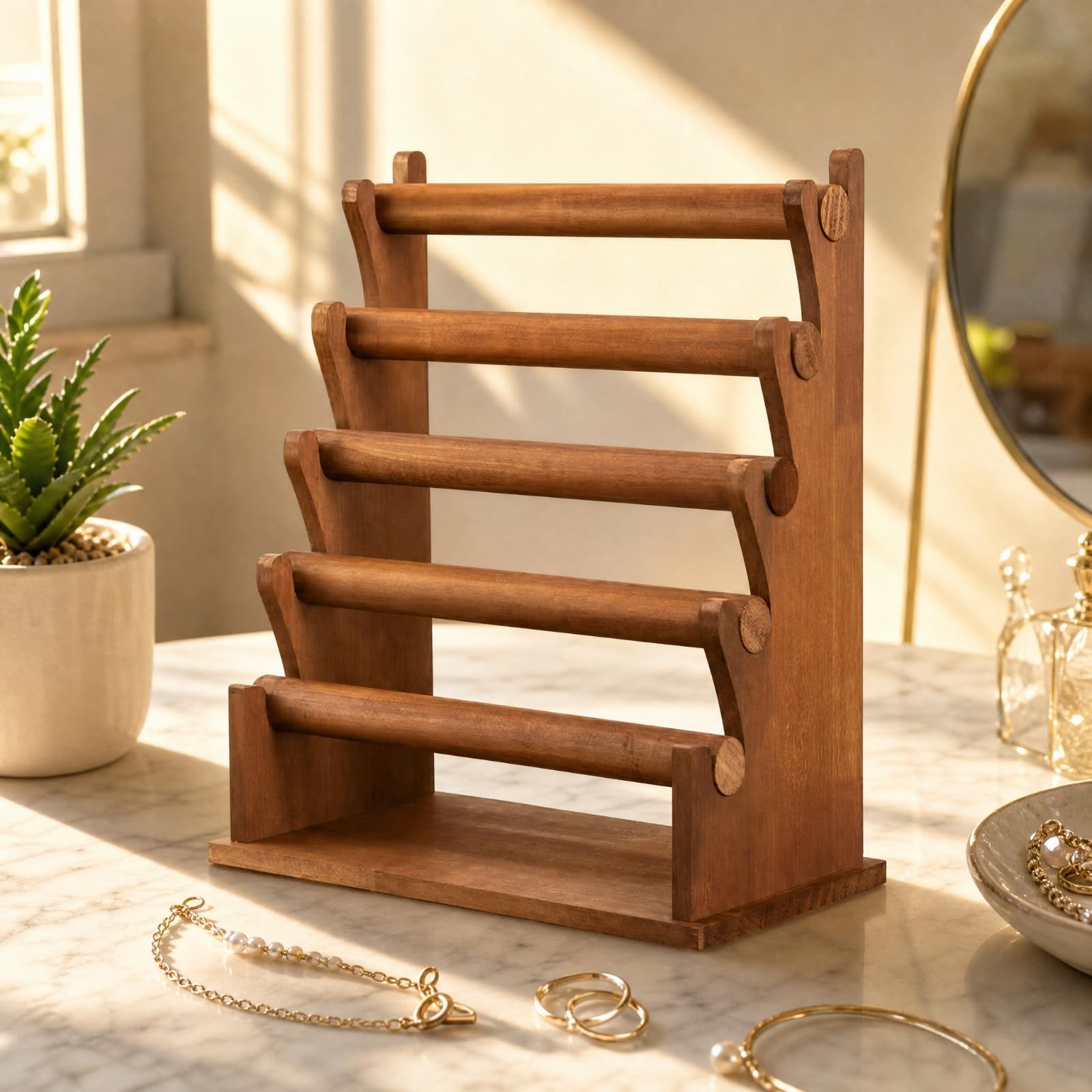 Préseoir à Bijx à Niveaux En Bois Massif Multicches Porte-s En Bois vert pr Coiffeuse, Marron