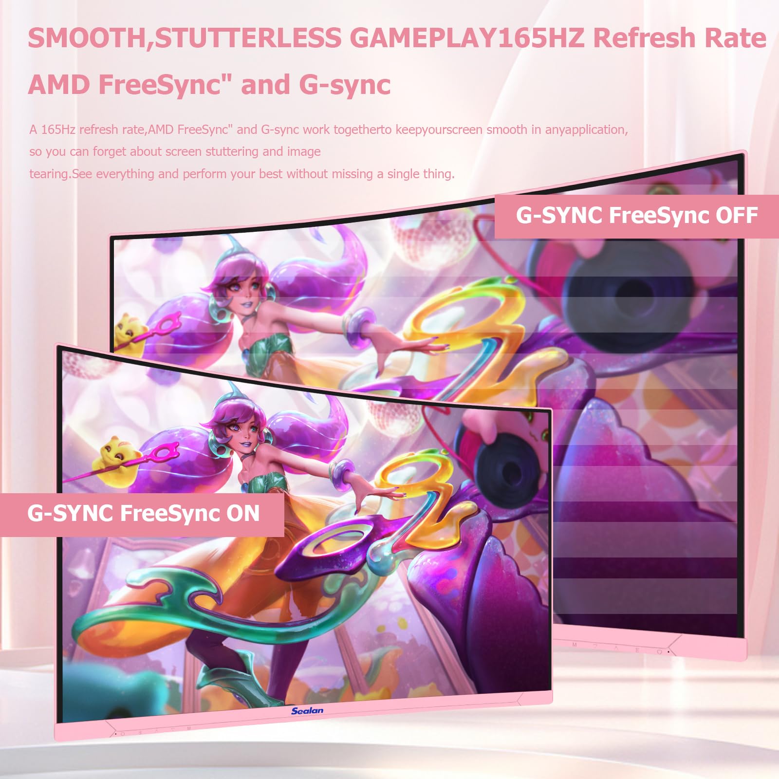 Snapklik.com : Sealan Pink 27 Inch Curved Gaming Monitor 2K 165Hz, QHD ...