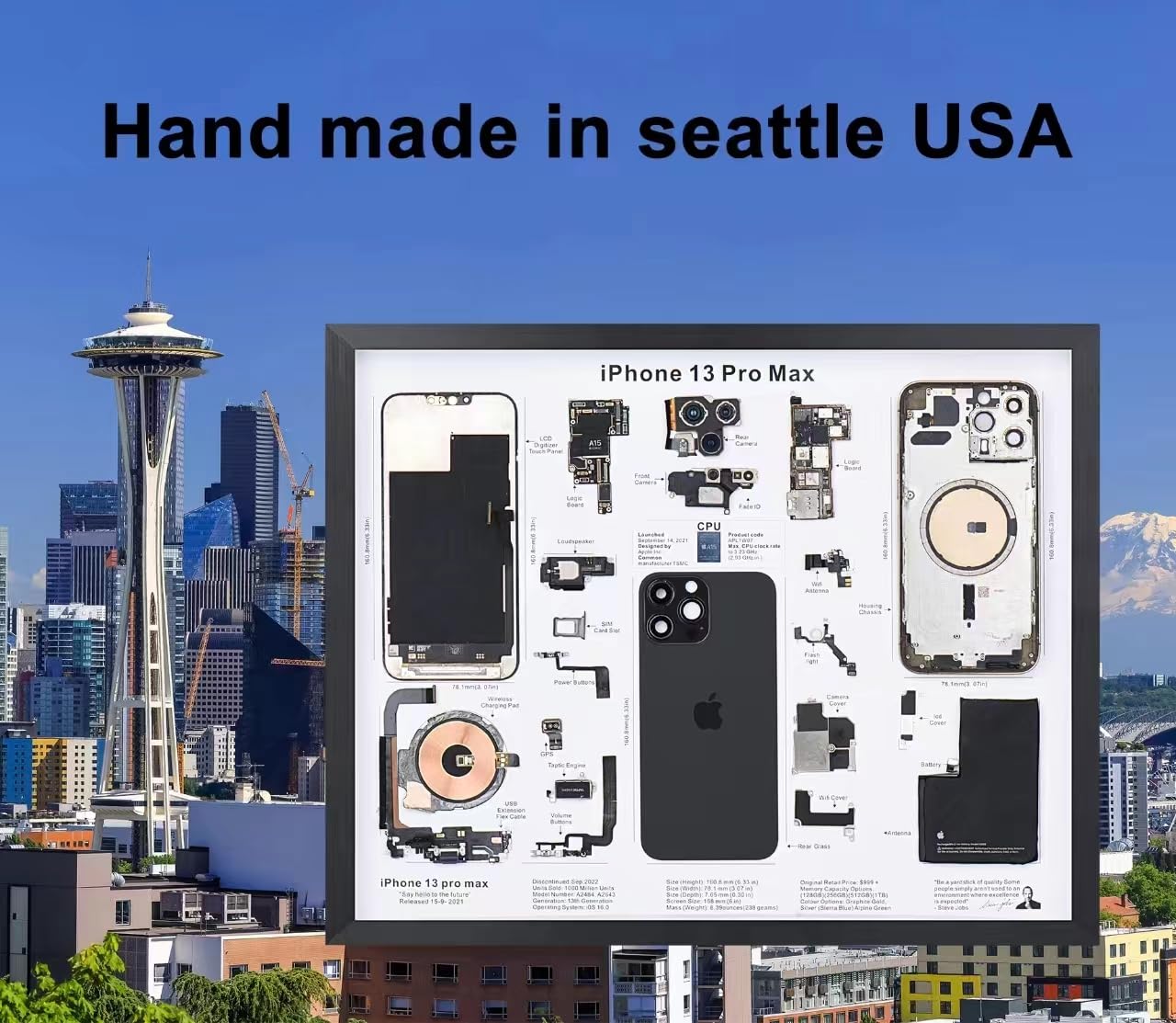 SHANBOYU Art for iPhone 13 Pro Max Disassembled Artwork, 6.7 inch Display, Framed Generation Parts Display Old Mobile Phone Display Old Mobile Phone rationing disassembly Display