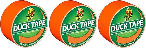 Duck Marca 1265019 Cinta adhesiva de color, naranja neón, 1.88 pulgadas x 15 yardas cada rollo, 3 rollos