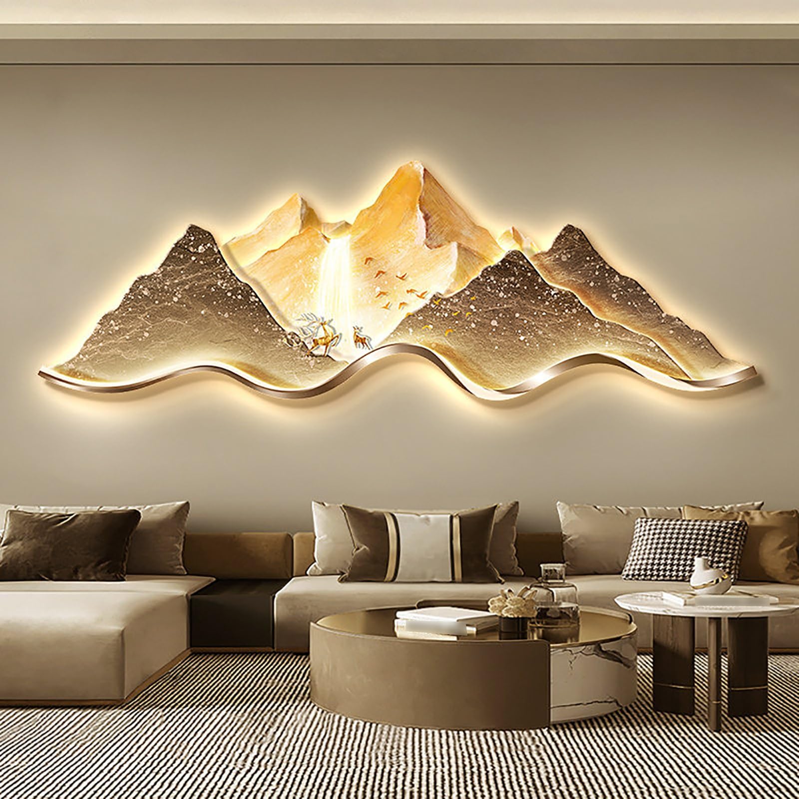 Tableau mural LED sans cadre paysage 3D porcelaine cristal 11.8x35.4in