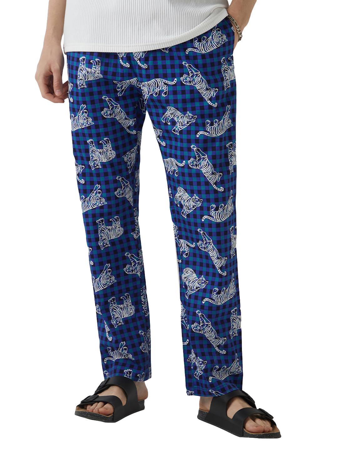 bewakoof Men's All Over Printed Regular Fit Poplin Cotton Pyjamas_642192_Blue_M-picture-11