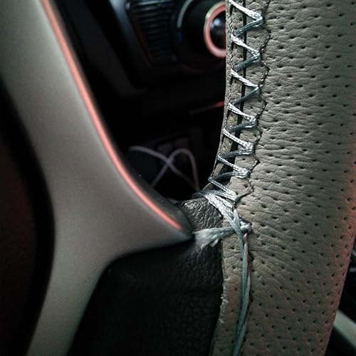 Miniatura 8 de Onerbuy Funda universal de cuero para volante de automóvil, para costura de bricolaje, transpirable y antideslizante, 15 pulgadas (negro con rojo)