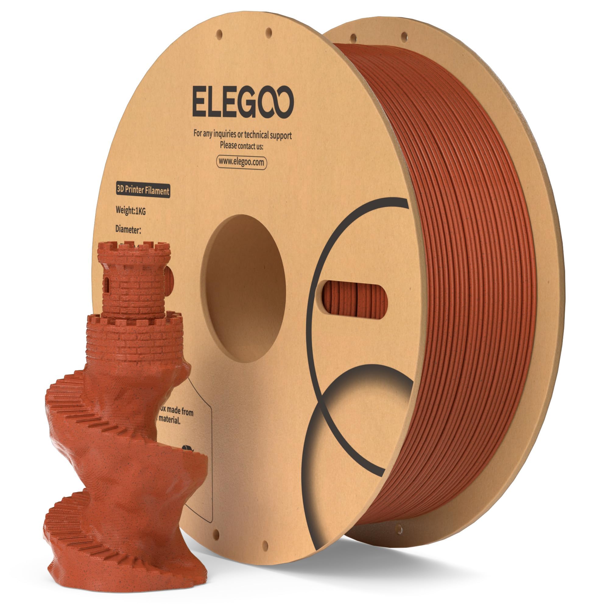 ELEGOO PLA Filament 1.75mm Marble Brick Red 1KG, Rock Stone 3D Printer Filament Dimensional Accuracy +/- 0.02mm, 1kg Spool(2.2lbs) Fits for Most FDM