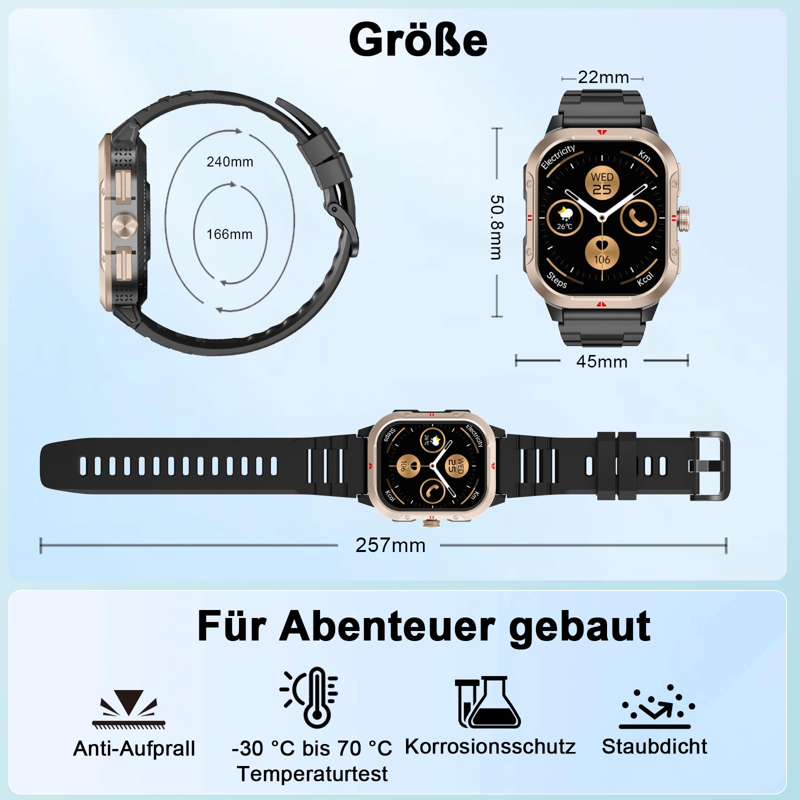 Jugeman Smartwatch Herren mit GPS,2.06" HD Smart Watch mit Telefonfunktion | Fitnessuhr/IP68 Wasserdicht,Sportuhr/110+ Sportmodi,Herzfrequenz/Schlafmonitor/Schrittzähler,Militär Uhr für Fitness Tracker