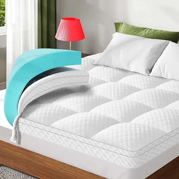 Dual Layer 3 Inch Memory Foam Mattress Topper Queen Size, 2 Inch Cooling Gel Memory Foam Plus 1 Inch Pillow Top Mattress Pad Cover, with 8-21 Inch Deep Pocket