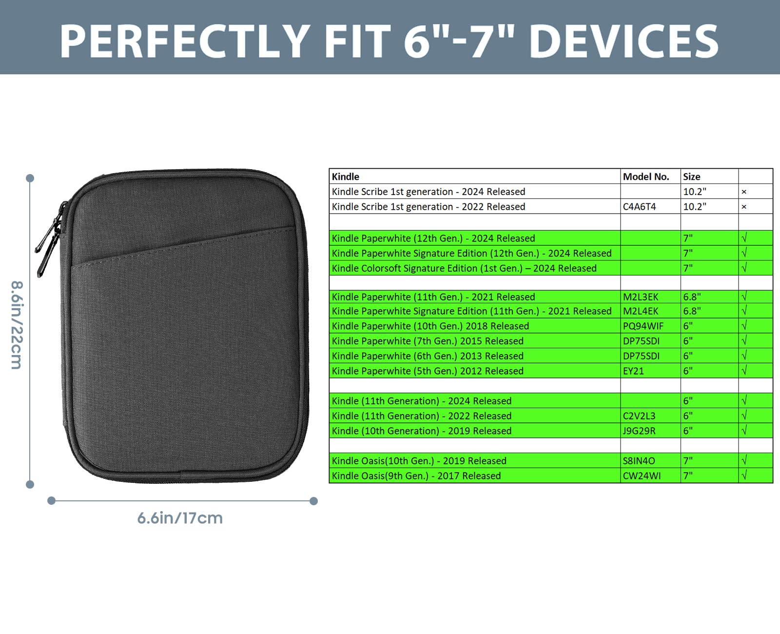 Custodia Per Tablet Kindle 6-7 Pollici - Tasche Multiple, Materiale Resistente All'acqua - Foto 6