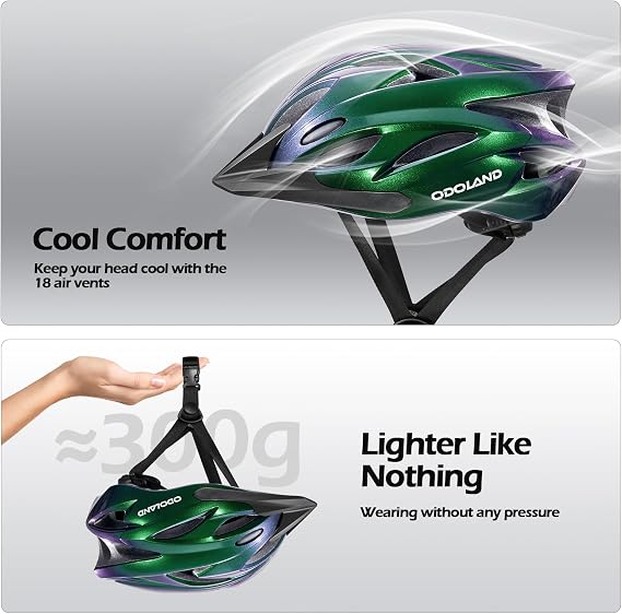 Odoland Adult Bike Helmet with Cycling Sunglasses Set for Men & Women | Safety Certified Bicycle Helmet, UV Protection Glasses, Adjustable Dial for Mountain, Urban, Skating, Road, City Commuting