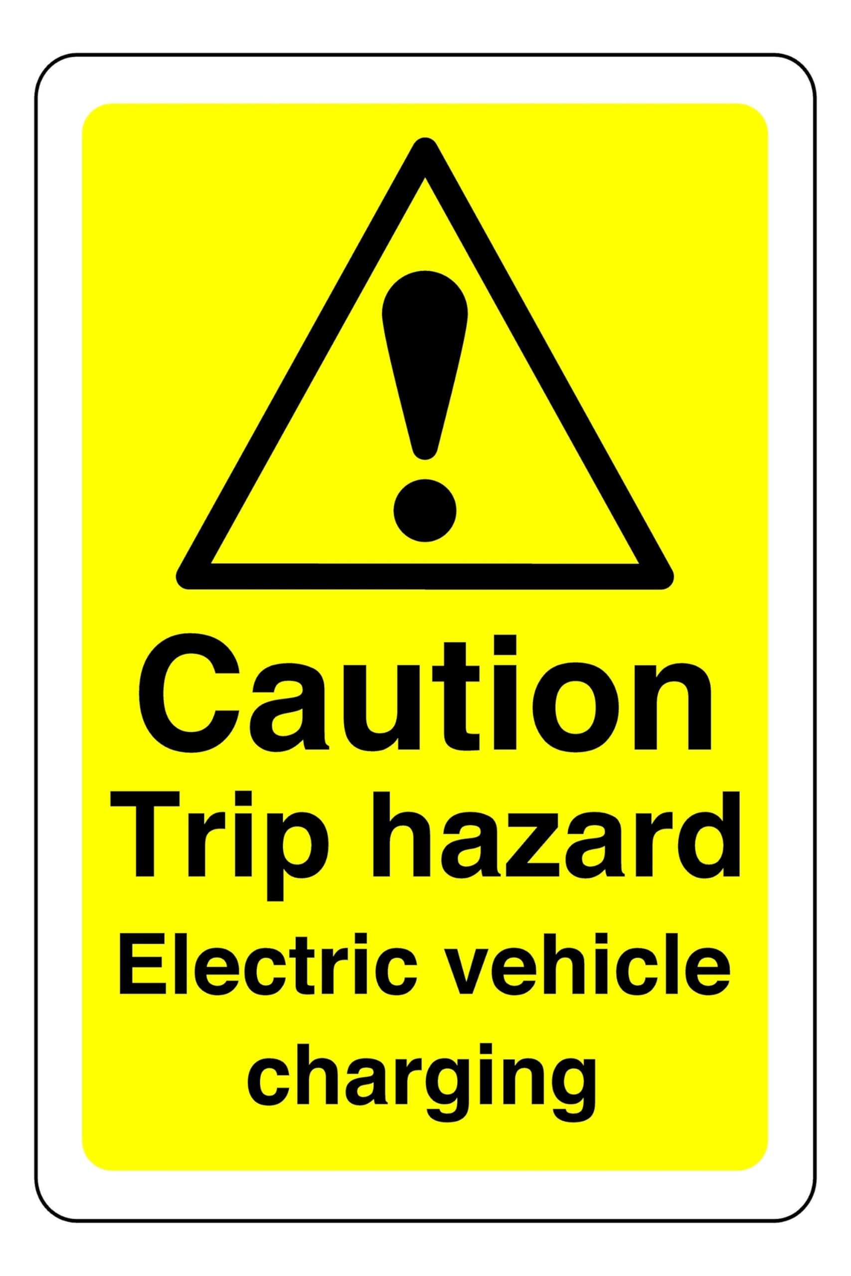 Caution Trip Hazard Electric Vehicle Charging - safety sign - 3mm Aluminum Dibond for indoor/outdoor usage (200mm x 150mm) 5m Viewing Distance.