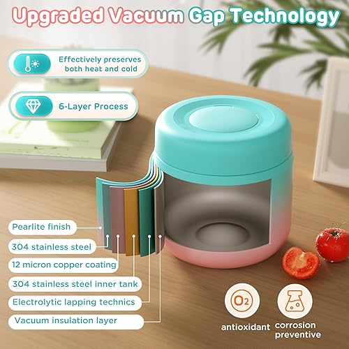 Miniatura 9 de Tarros aislados de alimentos para niños de 12 onzas para comida caliente, boca ancha, termo de comida térmica, contenedor térmico de almuerzo Termo