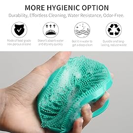 BEAUTAIL Silicone Body Scrubber 2 Pack, Gentle Bristles Shower Bath Brush, Lather Nicely, Soft Massage Body, More Hygienic Than Loofah, Gentle Exfoliating for Sensitive Skin, Green+Black