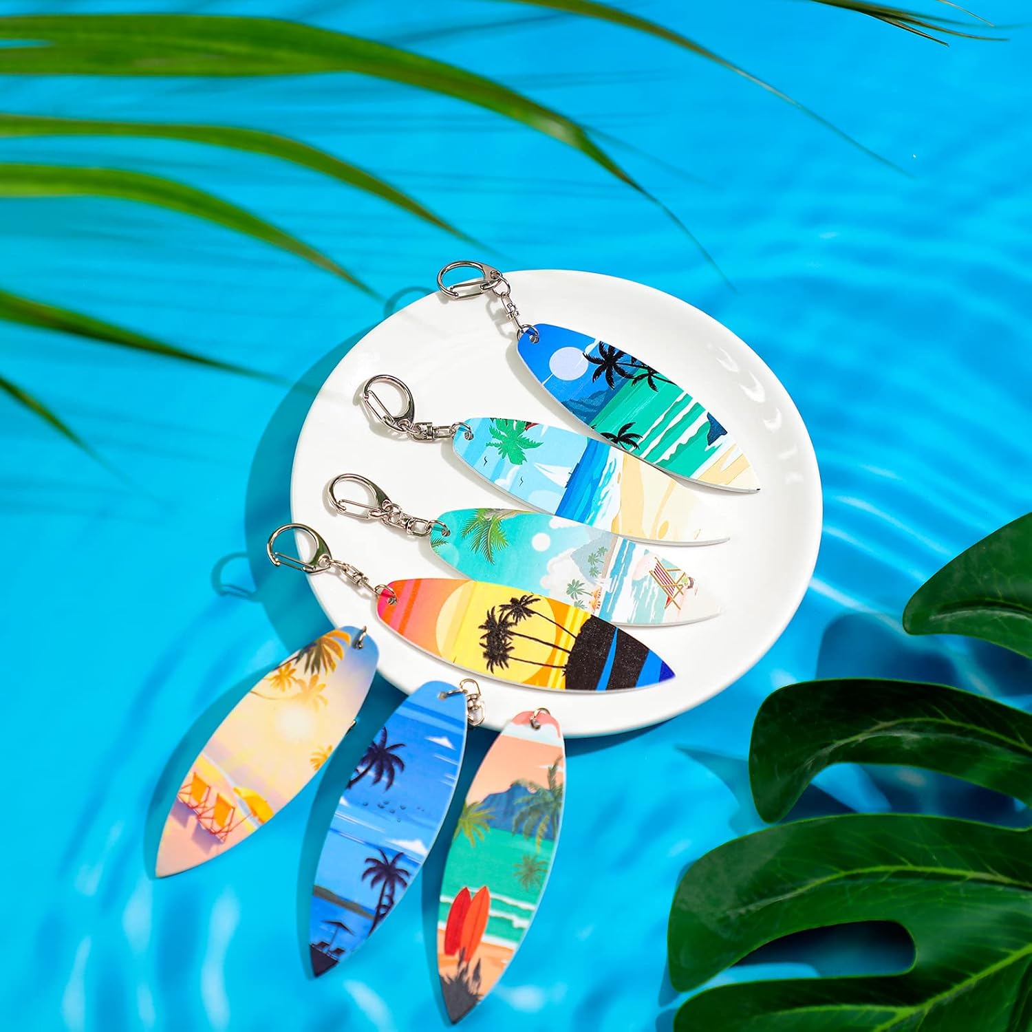 Bucherry 36 Pcs Beach Summer Party Favors Keychain Gifts Bulk Wooden Surfboard Sea Turtle Coconut Tree Christian Religious Key Ring for Hawaiian Luau Florida Bahamas Souvenirs Supplies - Image 3