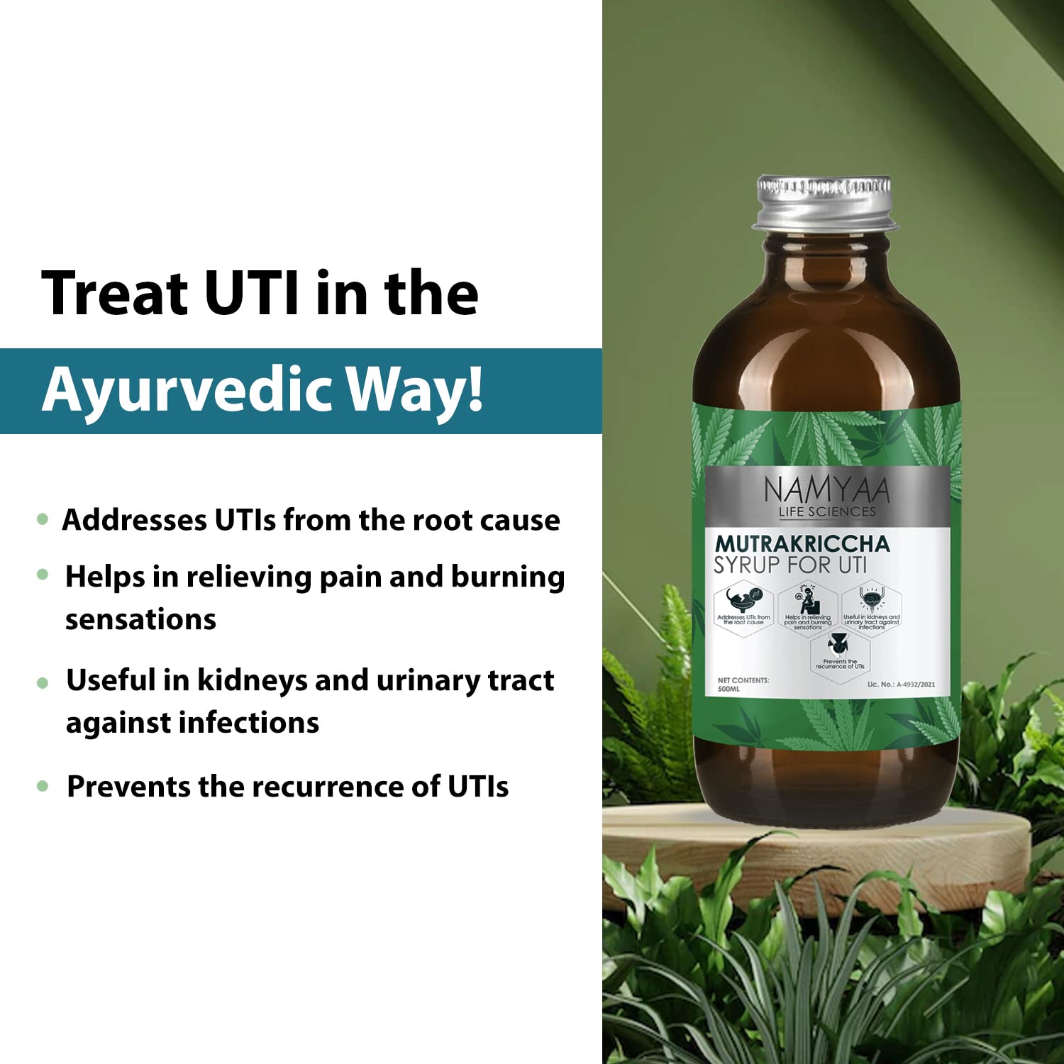 Namyaa Mutrakriccha Syrup for UTI - Fast relief of UTI Pain, Burning & Urgency | Strengthens Urinary Tract | Fast-Acting, Detoxifying, Flush Impurities, Clear System 1