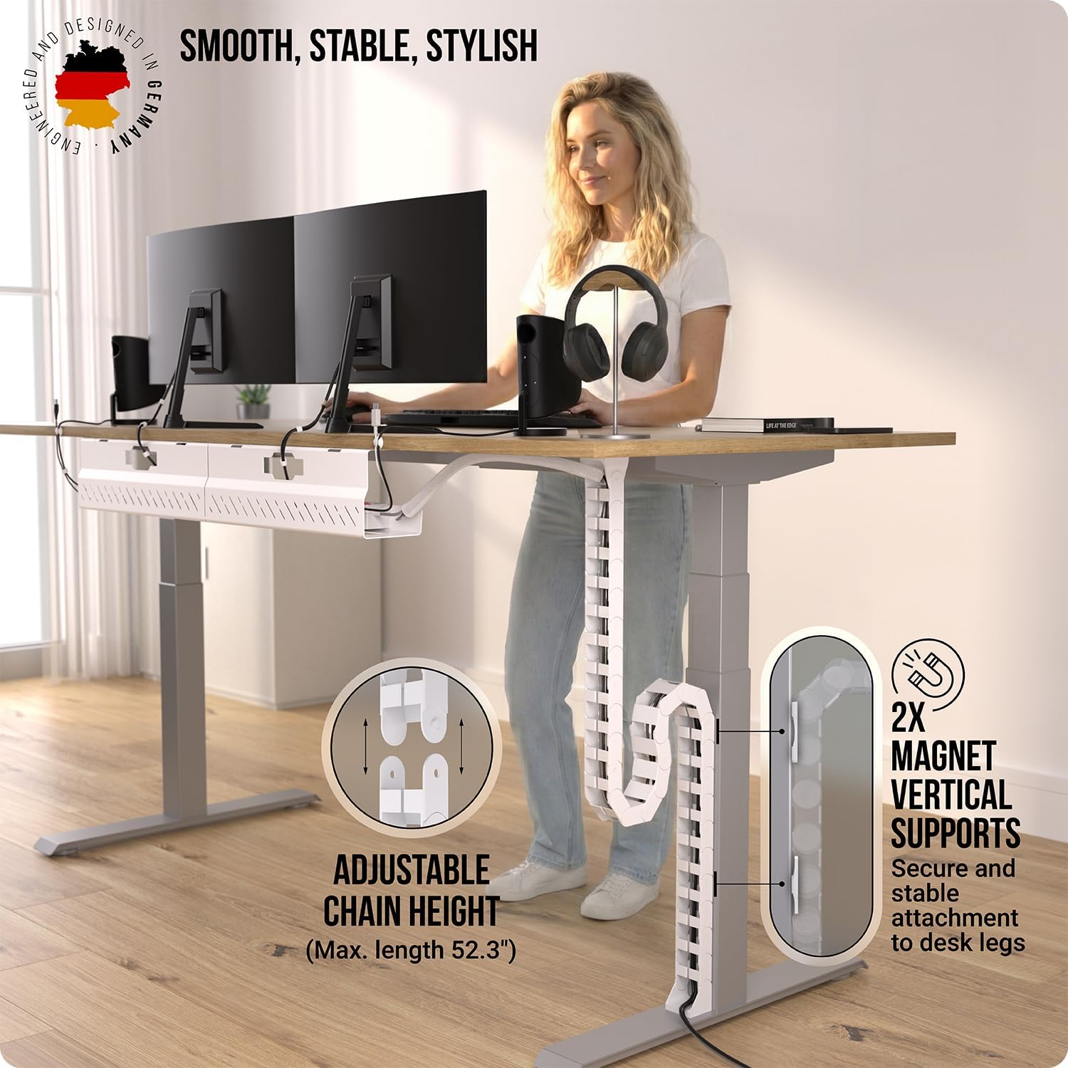 Ultimate Setup Under Desk Cable Management Vertebrae - Perfect for Sit Stand Desk - White, 133 cm