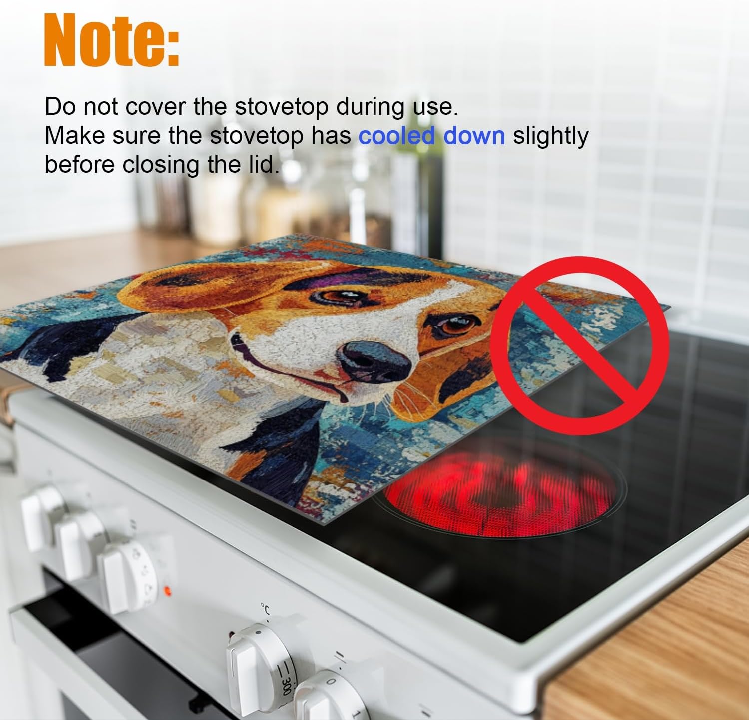Silicone Stove Mat for Glass Top Stove, Unique - Styled Dog Portrait Electric Stove Cover Mat, 28 x 20 Inch Heat - Resistant Gas Gtove Burner Covers Glass Stove Top Protector